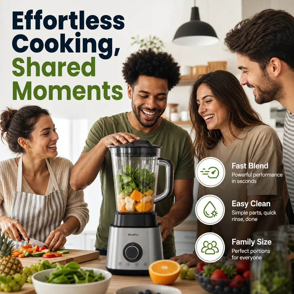 Friendly group lifestyle with feature icons